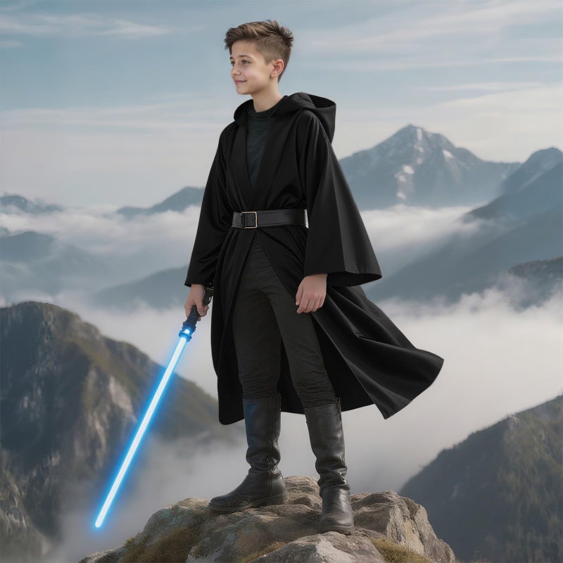 Cosplaysky Kids Cosplay Outfit Costume Cloak Robe Tunic Hooded Uniform Black and Brown Halloween - Image 4